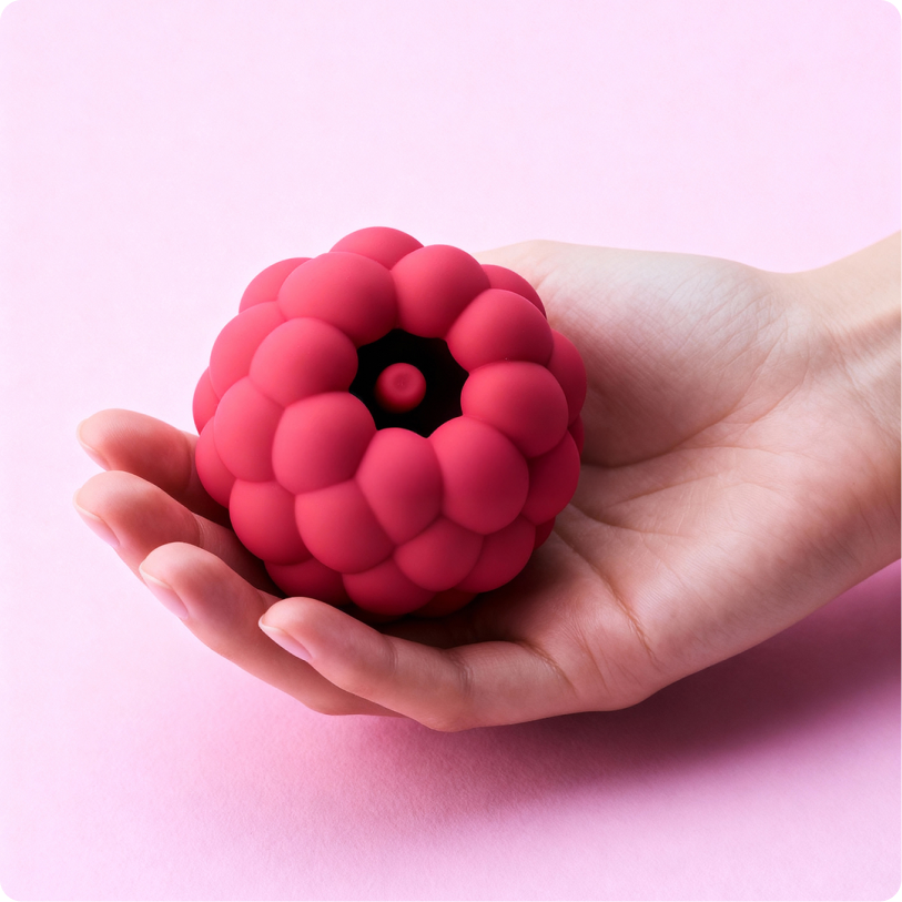Berri raspberry clitoral vibrator — in hand